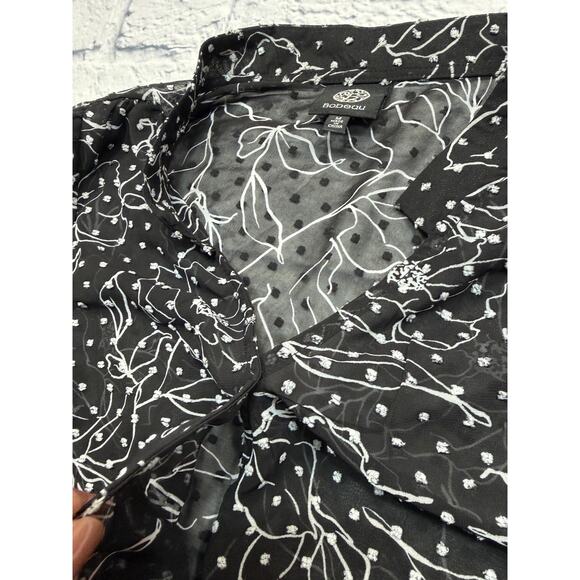 Bobeau Black And White Sheer Blouse v-neck wrap Hi-Low size M A541 - Picture 6 of 7